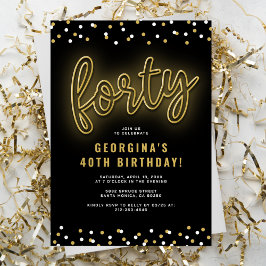 Adult Gold Neon 40. Geburtstag Party Einladung