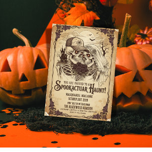 Adult Gothic Skeleton Couple Halloween-Party Einladung
