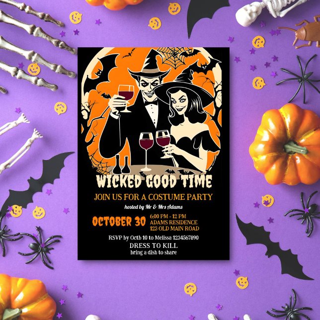 Adult Halloween schlechte Zeit Kostüm Party Einladung (Wicked good time adult Halloween costume party template invitation instant download witch dracula)