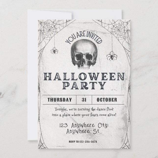 Adult Halloween Skull Party Vintage Einladung (Vorderseite)