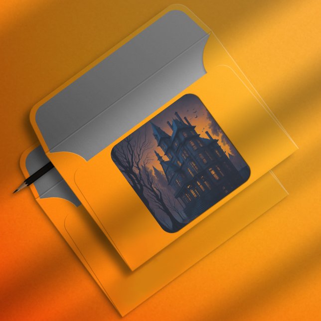 Adult Halloween Spuk Herrenhaus Quadratischer Aufkleber (Von Creator hochgeladen)