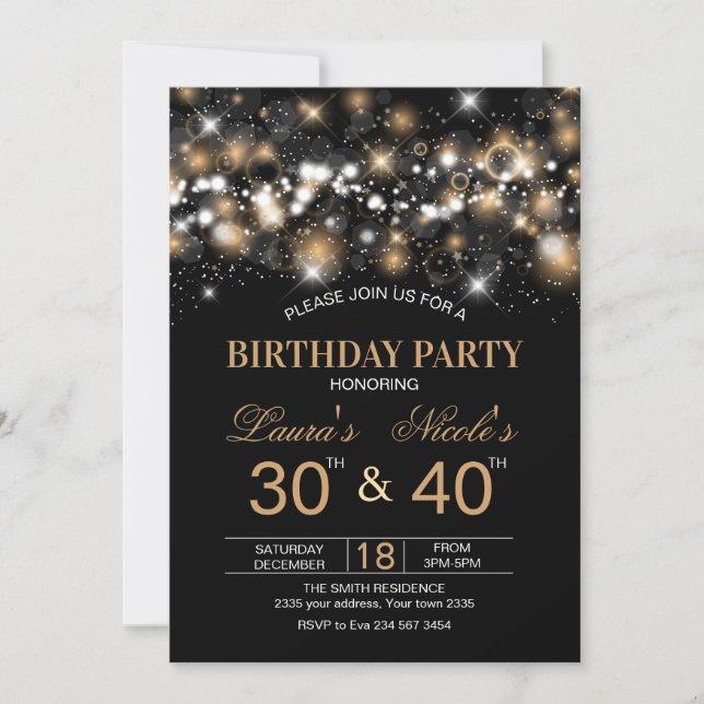 Adult Joint Birthday Party Invitation Gold Glitter Einladung (Vorderseite)