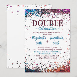 Adult Joint Double Birthday Party Colorful Confett Einladung