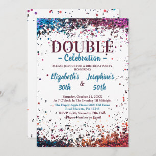 Adult Joint Double Birthday Party Colorful Confett Einladung