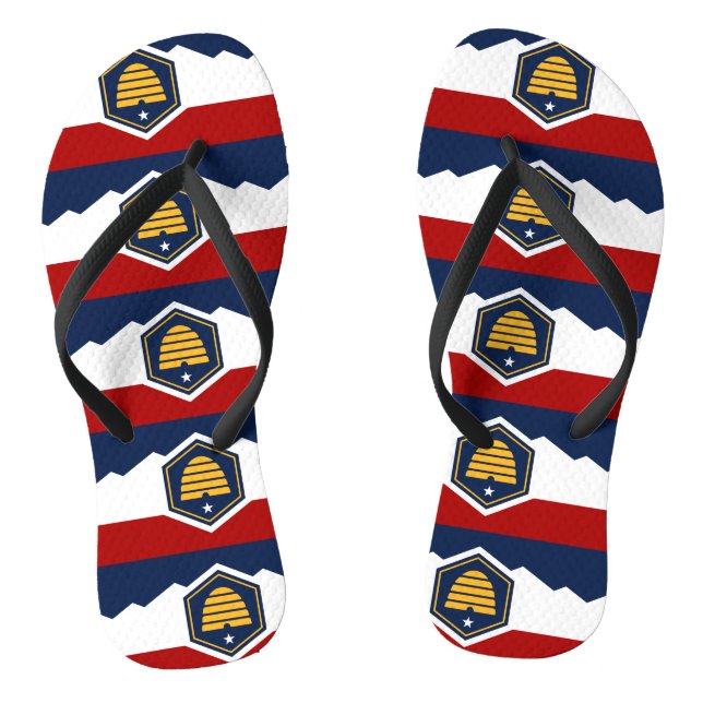 Adult Slim Straps with Flag of Utah, USA Flip Flops (Fußbett)