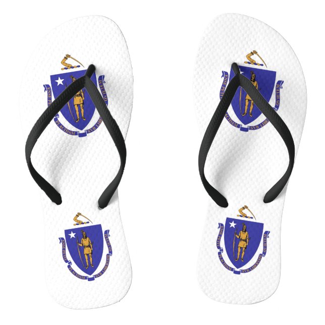 Adult Slim Straps with Flag von Massachusetts, USA Flip Flops (Fußbett)