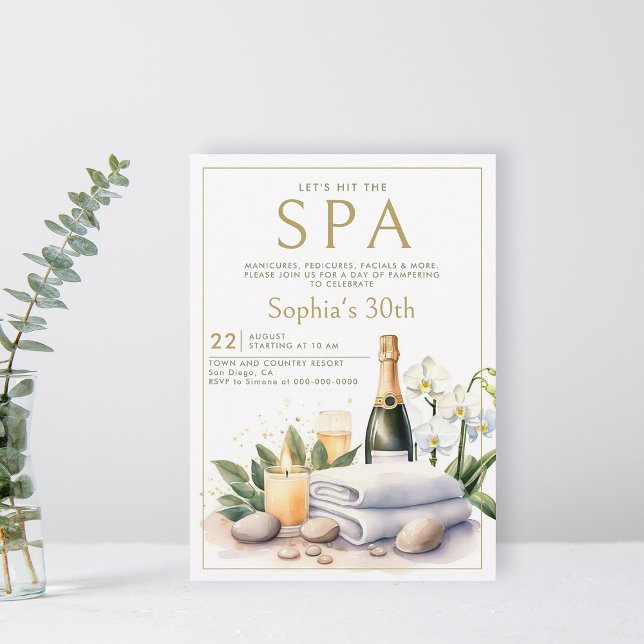Adult Wellness-Center Party Champagne Orchid 30. G Einladung (adult spa party invitation 30th birthday for women elegant watercolor champagne orchid classy)