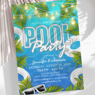 Adult White Pool Party Sommer Geburtstag Einladung
