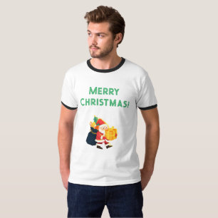 Adult XL Größe Weihnachten Wünsche gedruckt Ringer T-Shirt