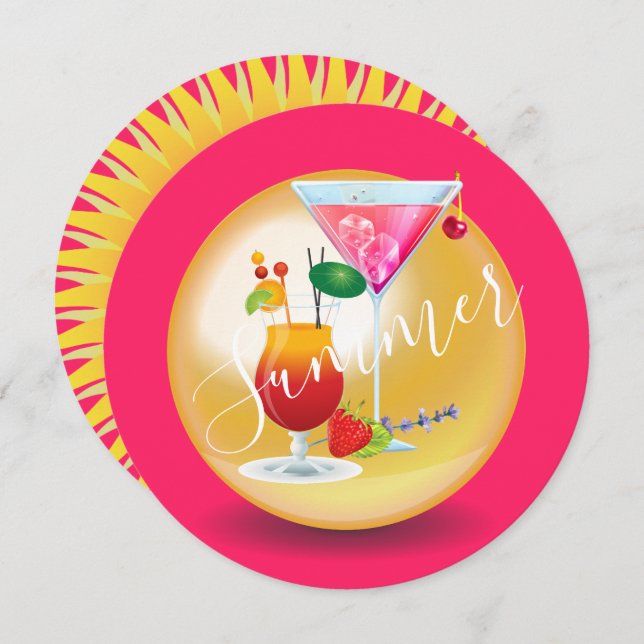 Adulte Cocktails Sonnenschein Sommer tropisches Pa Einladung (Vorne/Hinten)