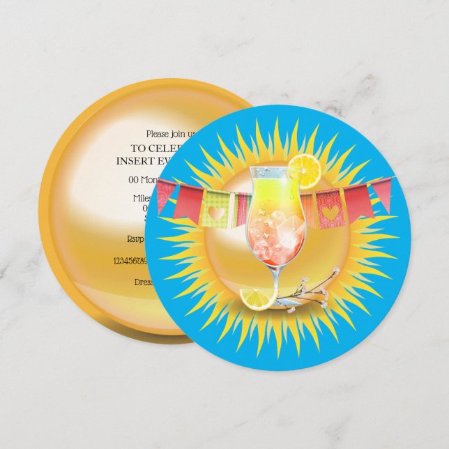 Adulter Sommercocktail Sonniges Party Einladung (Vorne/Hinten)