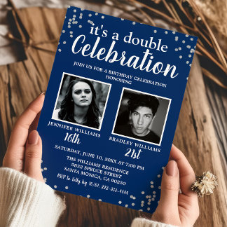 Adultes Foto Blau Silber Geburtstag Einladung