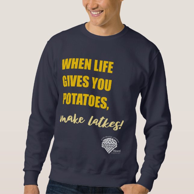 Adults' Hanukkah Sweatshirt - "Make latkes" (Vorderseite)