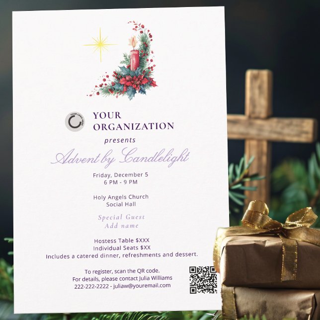 Advent by Candlelight Women Ministry P Christmas Einladung (Elegant Advent by Candlelight Women Ministry Purple Spiritual Blessed Christmas Star Invitation)