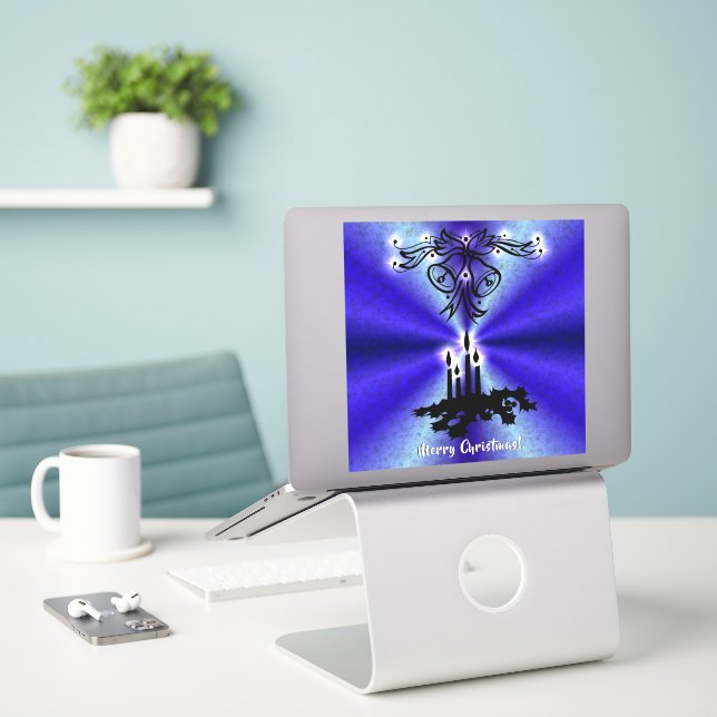 Advent, Christmas Magic on Blue Aufkleber (Laptop auf Schreibtisch)