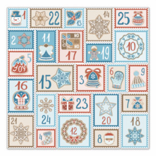 Advent Countdown 25 Weihnachten Vintag Blue Ivory Aufkleber
