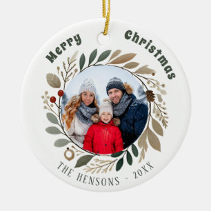 Advent Wreath Foliage Frohe Weihnachtsfamilie Foto Keramik Ornament