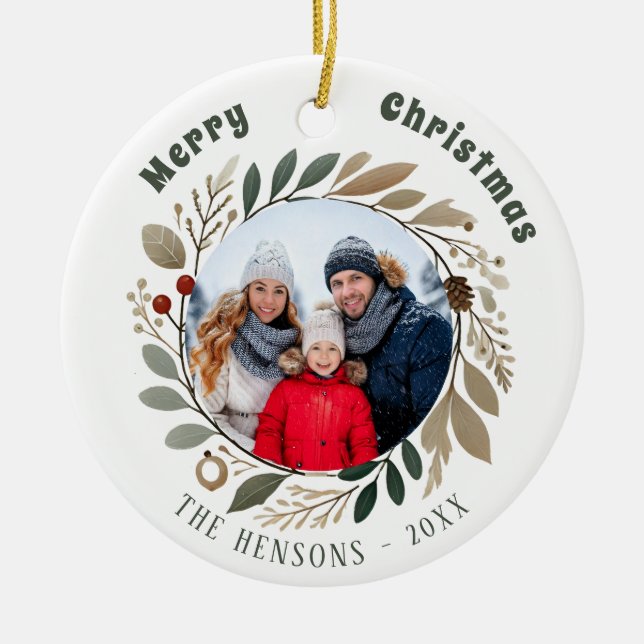 Advent Wreath Foliage Frohe Weihnachtsfamilie Foto Keramik Ornament (Vorne)
