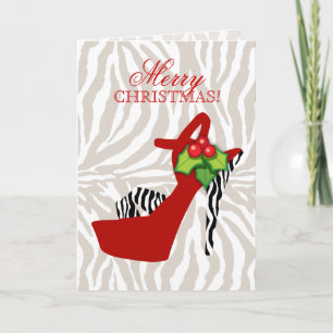 Advent Xmas High Heel Shoe Zebra Red Feiertagskarte