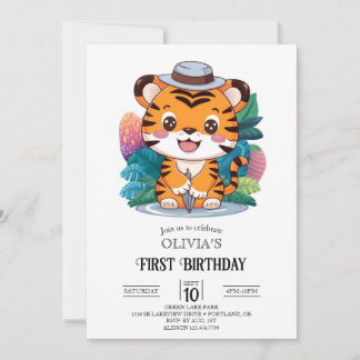 Adventsfarbener Tiger 1. Geburtstag Einladung