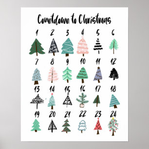 Adventskalender Weihnachts-Countdown süße Bäume Poster