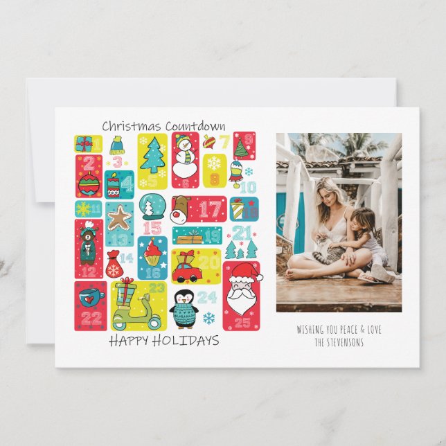 Adventskalender Weihnachts-Foto Feiertagskarte (Vorderseite)