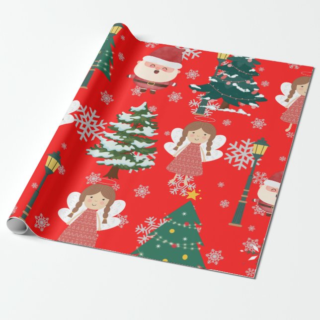 Adventskinder in Rot und Grün Geschenkpapier (Ungerollt)