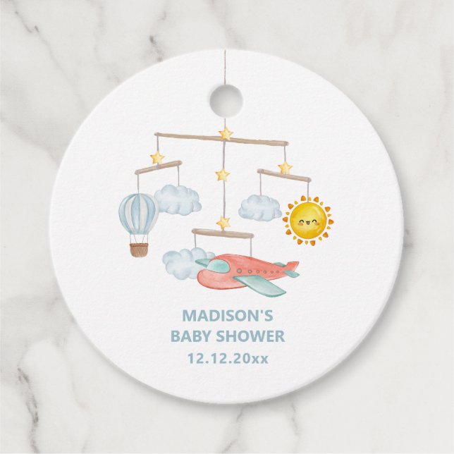 Adventure Airplane Hot Air Balloon Baby Shower  Geschenkanhänger (Vorderseite)