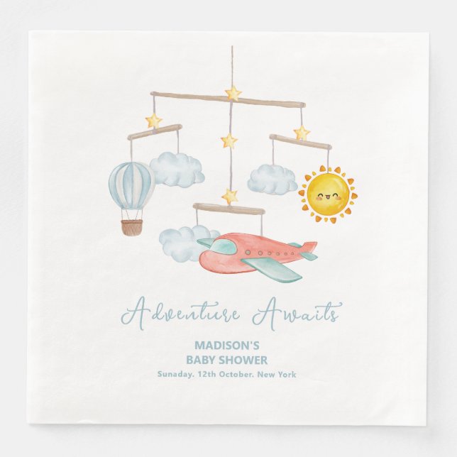 Adventure Airplane Hot Air Balloon Baby Shower  Serviette (Vorderseite)