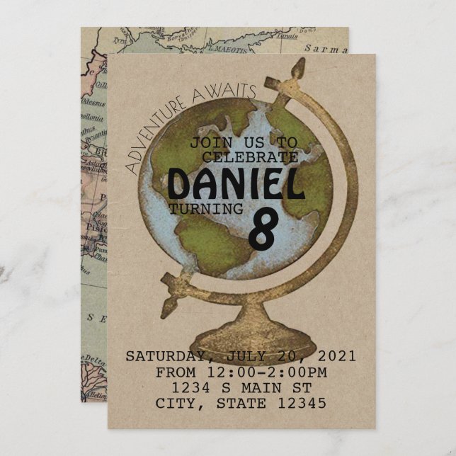 Adventure Await Birthday Einladung (Vorne/Hinten)