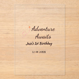 Adventure awaits 1st birthday name date planeretro acryleinladungen