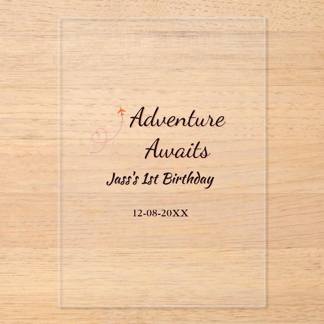 Adventure awaits 1st birthday name date planeretro acryleinladungen (Vorderseite)