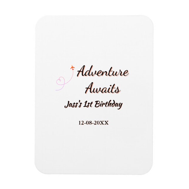 Adventure awaits 1st birthday name date planeretro magnet (Vertikal)