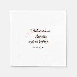 Adventure awaits 1st birthday name date planeretro serviette