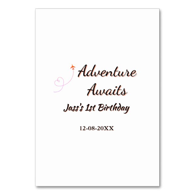 Adventure awaits 1st birthday name date planeretro tischnummer (Vorderseite)