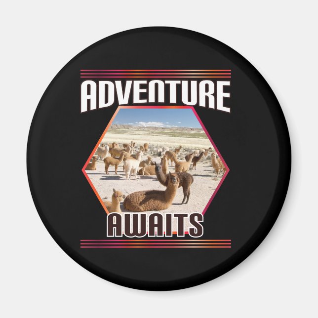 Adventure Awaits - Alpaca Llama Reise Magnet (Vorne)