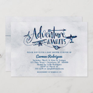 "Adventure Awaits" Aviation Baby Shower Einladung