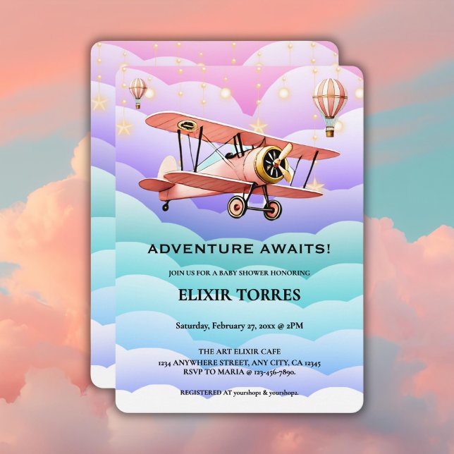 Adventure Awaits Aviation Baby Shower Einladung (Von Creator hochgeladen)
