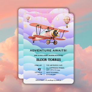 Adventure Awaits Aviation Baby Shower Einladung
