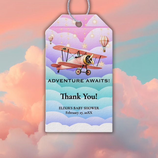 Adventure Awaits Aviation Baby Shower Geschenkanhänger (Von Creator hochgeladen)