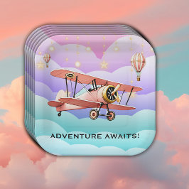 Adventure Awaits Aviation Baby Shower Pappteller