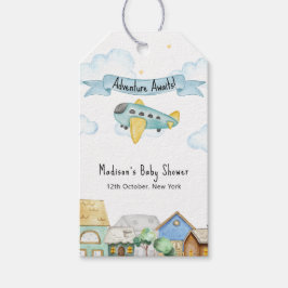 Adventure Awaits Aviator Airplane Baby Shower  Geschenkanhänger