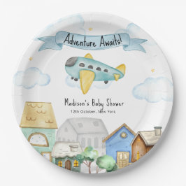 Adventure Awaits Aviator Airplane Baby Shower  Pappteller