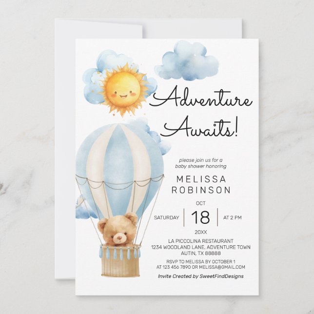 Adventure Awaits Baby Boy Shower Einladung (Vorderseite)