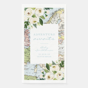 Adventure Awaits Baby Shower Floral Map Serviette