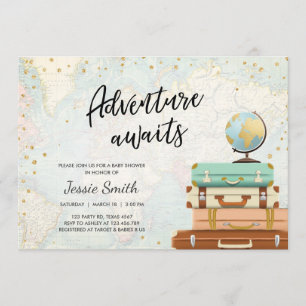 Adventure Awaits Baby Shower Invitation Travel Map Einladung