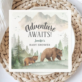 Adventure Awaits Baby Shower Woodland Bear Paper Serviette