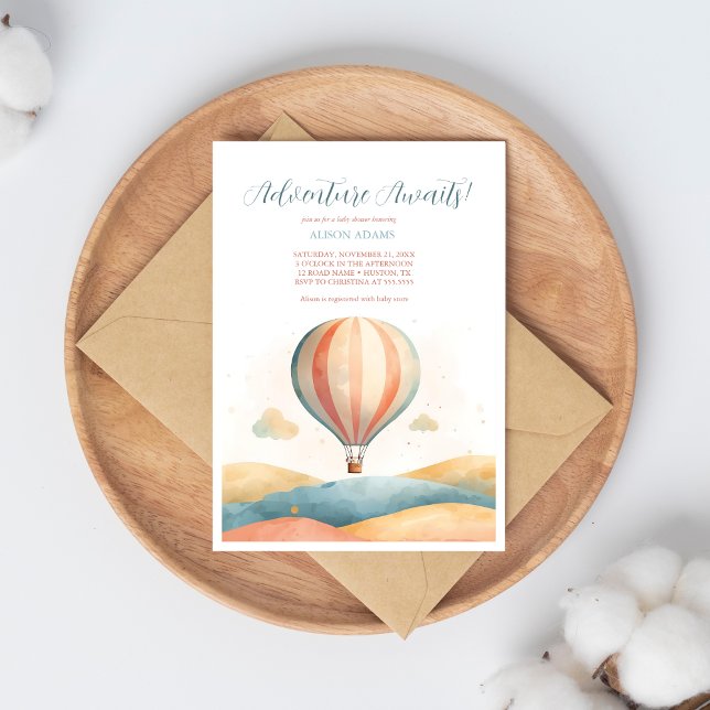 Adventure Awaits Balloon Baby Shower Invitation Einladung (Von Creator hochgeladen)