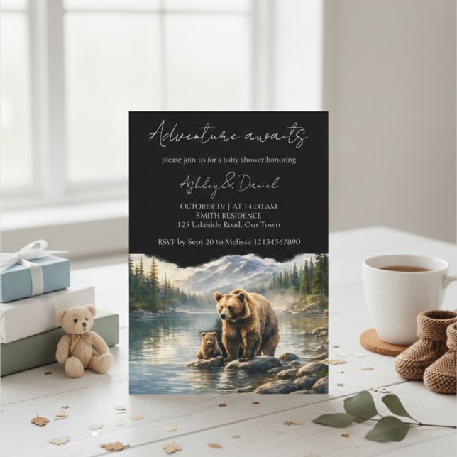 Adventure Awaits Bear & Cub Woodland Baby Shower Einladung (Von Creator hochgeladen)