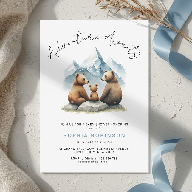 Adventure Awaits Bear Family Woodland Baby Shower Einladung (Von Creator hochgeladen)